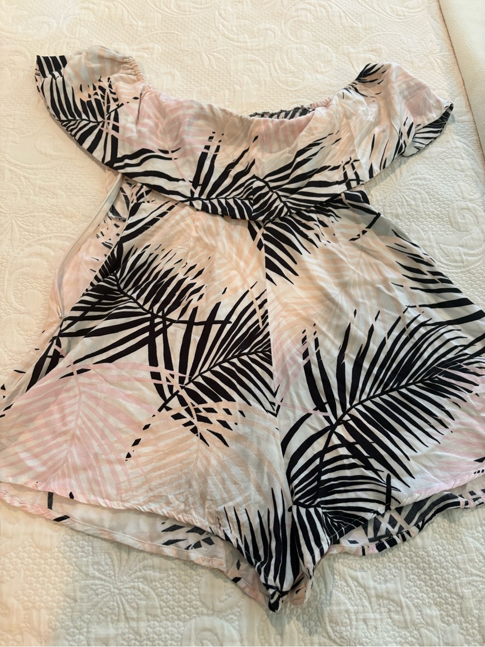 MINKPINK Zebra-Stripe Romper in Black and Peachy Cream
